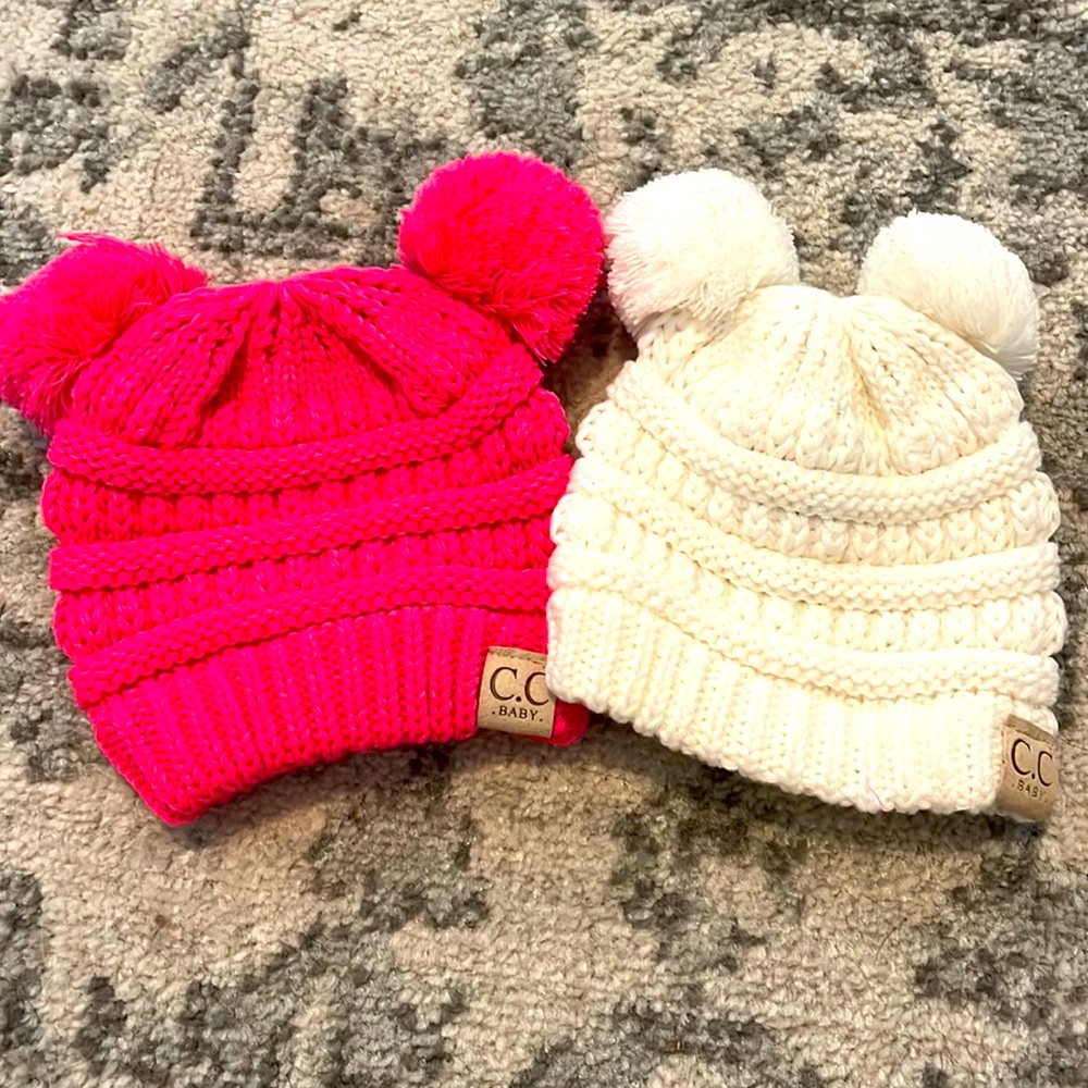 Baby CC beanies with little Puffs